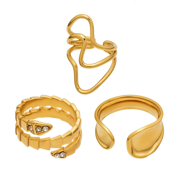 Wholesale Women's Light Luxury Geometric Stainless Steel Ring Set With Pvd Real Gold Electroplating
