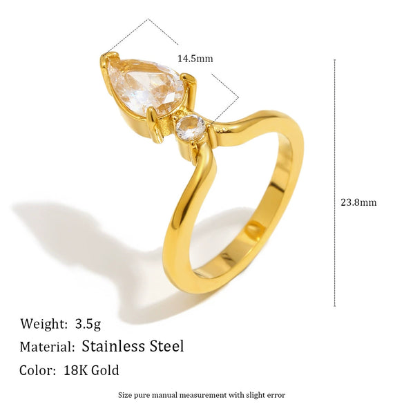 Wholesale Women's Light Luxury Geometric Stainless Steel Vacuum Plated Crown Water Drop Zircon Ring Bracelet