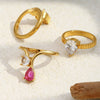 Wholesale Women's Light Luxury Geometric Stainless Steel Vacuum Plated Crown Water Drop Zircon Ring Bracelet