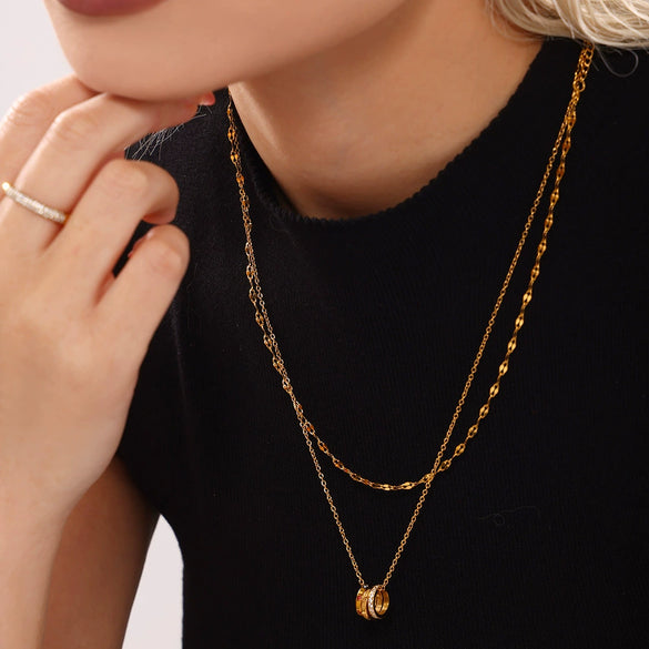 Wholesale Women's Light Luxury Geometric 316L Stainless Steel Zircon Electroplated Clavicle Stacked Necklace