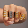 Wholesale Women's Light Luxury Geometric Stainless Steel Zircon Exaggerated Square Ring Gold Plated