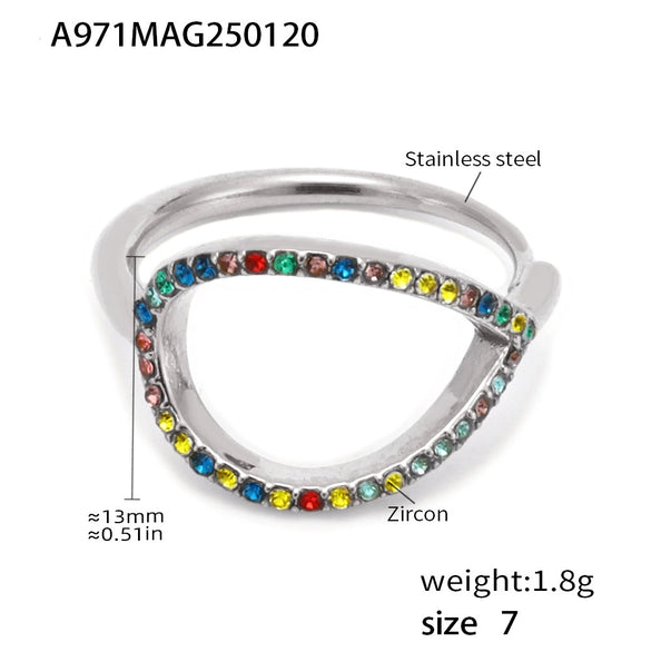 Wholesale Women's Light Luxury Geometric Stainless Steel Zircon Ring With Electroplating And Hollow Design