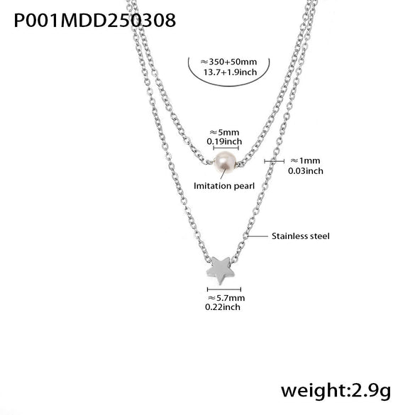 Wholesale Women's Light Luxury Geometric Star Design Electroplated Titanium Steel And Imitation Pearl Multi Layer Necklace