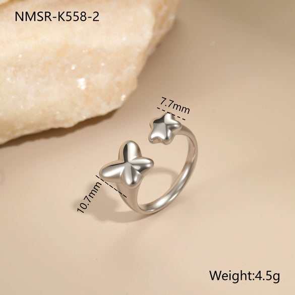 Wholesale Women's Light Luxury Geometric Star Heart Shape Stainless Steel Electroplated Open Ring Hand Jewelry