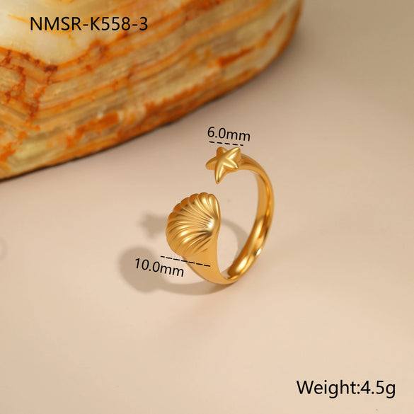 Wholesale Women's Light Luxury Geometric Star Heart Shape Stainless Steel Electroplated Open Ring Hand Jewelry