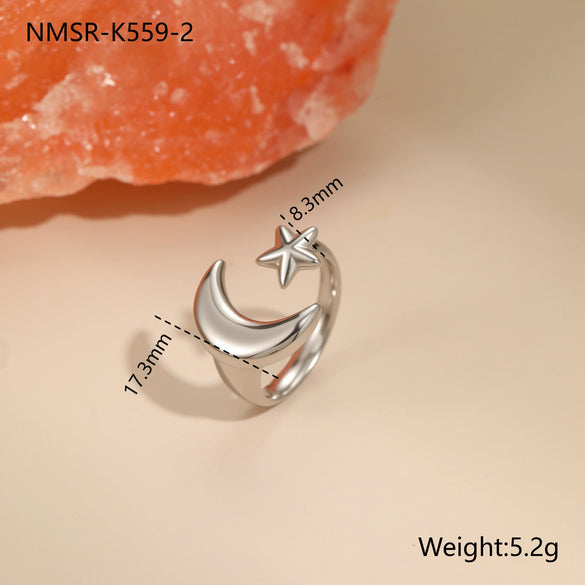 Wholesale Women's Light Luxury Geometric Star Heart Shape Stainless Steel Electroplated Open Ring Hand Jewelry