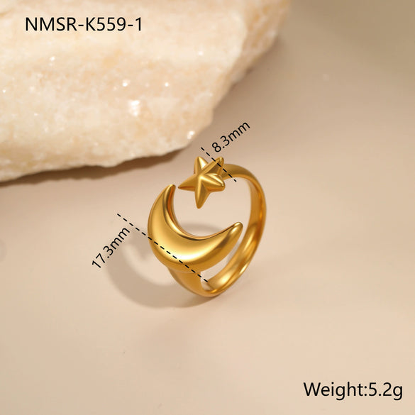 Wholesale Women's Light Luxury Geometric Star Heart Shape Stainless Steel Electroplated Open Ring Hand Jewelry