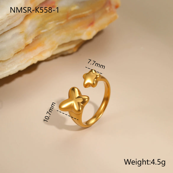 Wholesale Women's Light Luxury Geometric Star Heart Shape Stainless Steel Electroplated Open Ring Hand Jewelry