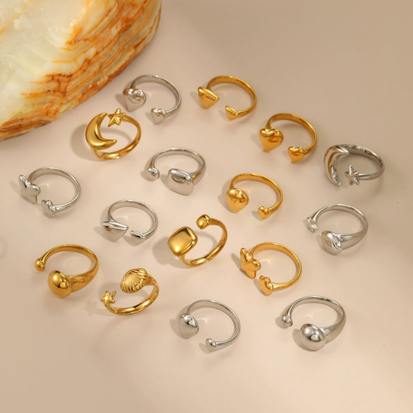 Wholesale Women's Light Luxury Geometric Star Heart Shape Stainless Steel Electroplated Open Ring Hand Jewelry