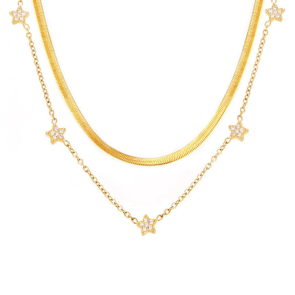 Wholesale Women's Light Luxury Geometric Star Shape Inlaid Zircon Titanium Steel Goldplated Doublelayer Clavicle Necklace