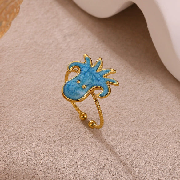 Wholesale Women's Light Luxury Geometric Starfish Ring Inlaid With Gold Stainless Steel Jewelry