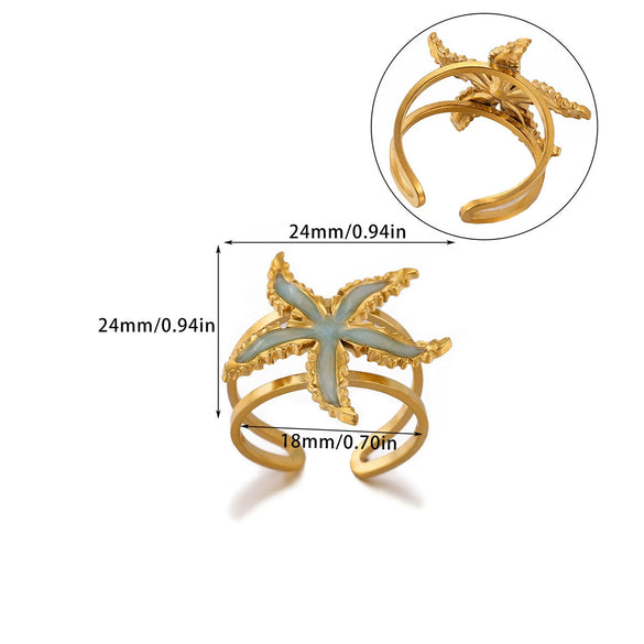 Wholesale Women's Light Luxury Geometric Starfish Ring Inlaid With Gold Stainless Steel Jewelry