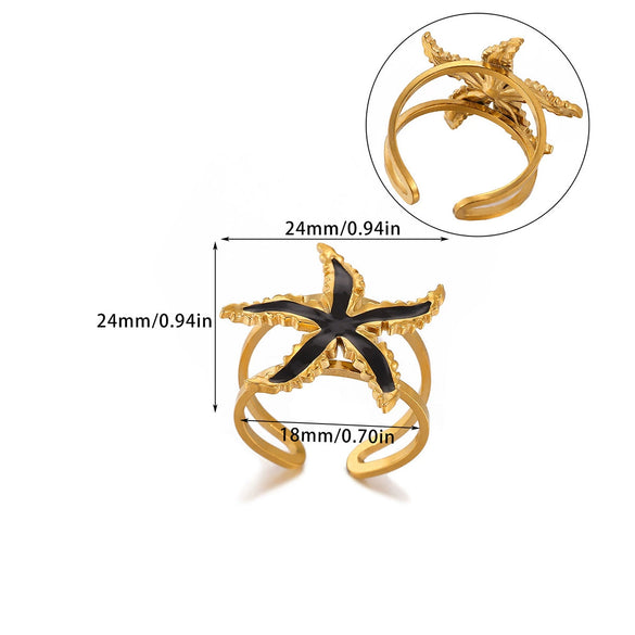 Wholesale Women's Light Luxury Geometric Starfish Ring Inlaid With Gold Stainless Steel Jewelry