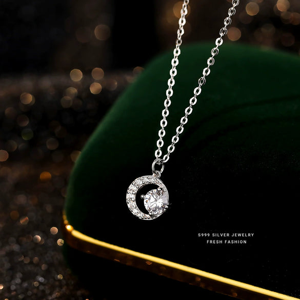 Wholesale Women's Light Luxury Geometric Sterling Silver Micropaved Star Moon Zircon Pendant Necklace With Cross Chain