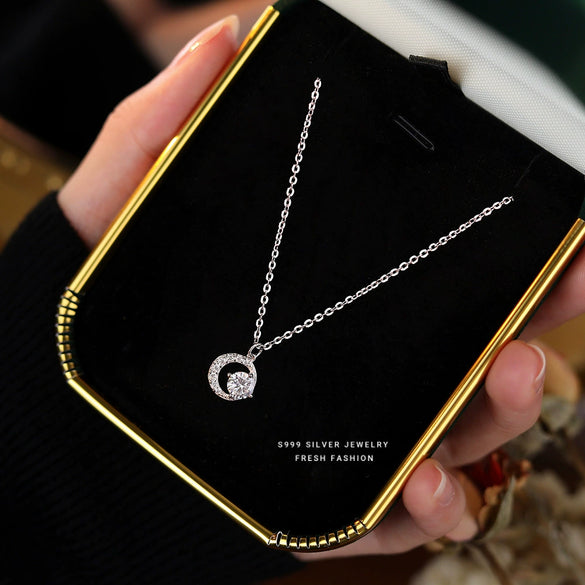 Wholesale Women's Light Luxury Geometric Sterling Silver Micropaved Star Moon Zircon Pendant Necklace With Cross Chain