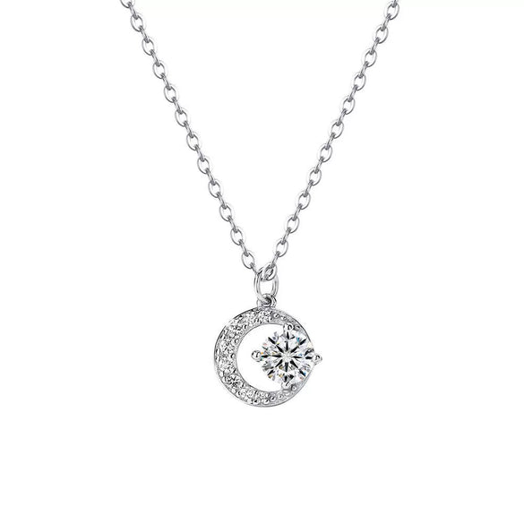 Wholesale Women's Light Luxury Geometric Sterling Silver Micropaved Star Moon Zircon Pendant Necklace With Cross Chain