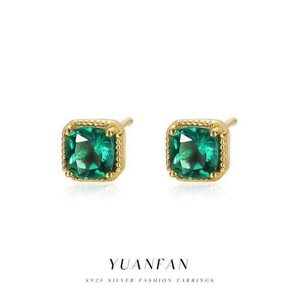 Wholesale Women's Light Luxury Geometric 925 Sterling Silver Square Emerald Zircon Earrings