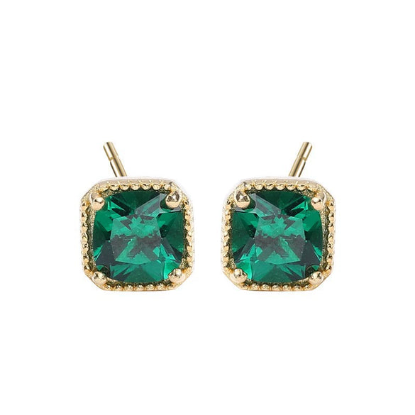 Wholesale Women's Light Luxury Geometric 925 Sterling Silver Square Emerald Zircon Earrings