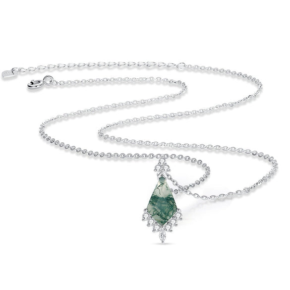 Wholesale Women's Light Luxury Geometric Style S925 Silver Necklace Set With Gemstones Featuring Oshaped Chain And Kite Cut Green Moss Stone