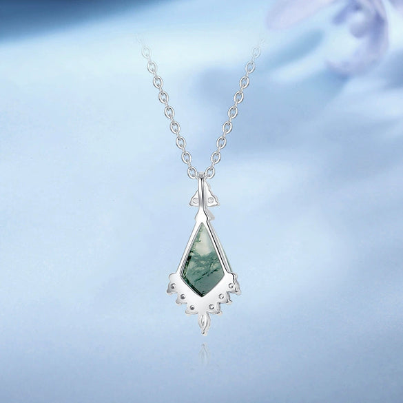Wholesale Women's Light Luxury Geometric Style S925 Silver Necklace Set With Gemstones Featuring Oshaped Chain And Kite Cut Green Moss Stone