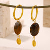Wholesale Women's Light Luxury Geometric Tiger Eye 316L Stainless Steel 18K Gold Electroplated Pendant Earrings Combination