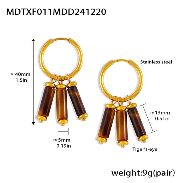 Wholesale Women's Light Luxury Geometric Tiger Eye 316L Stainless Steel 18K Gold Electroplated Pendant Earrings Combination