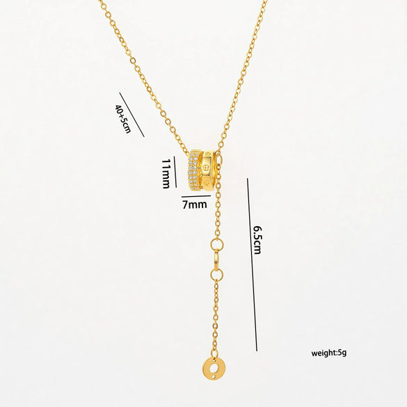 Wholesale Women's Light Luxury Geometric Titanium Steel Cross Chain Necklace With Copper Inlaid Zircon Pendant And Real Gold Plating