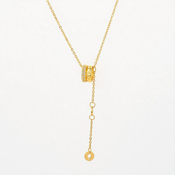 Wholesale Women's Light Luxury Geometric Titanium Steel Cross Chain Necklace With Copper Inlaid Zircon Pendant And Real Gold Plating