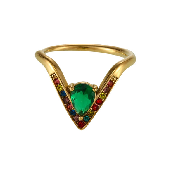 Wholesale Women's Light Luxury Geometric Titanium Steel Electroplated Ferris Wheel Vshaped Adjustable Ring