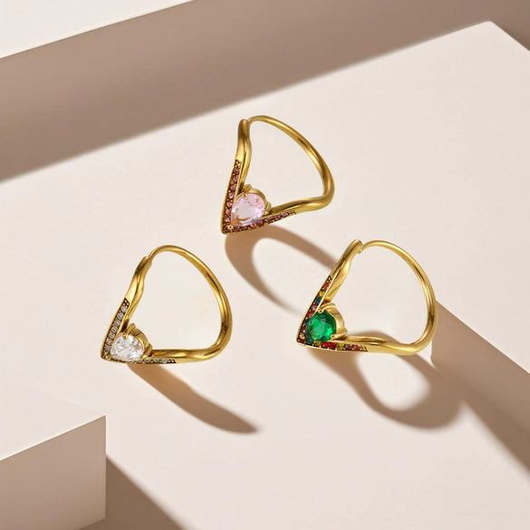 Wholesale Women's Light Luxury Geometric Titanium Steel Electroplated Ferris Wheel Vshaped Adjustable Ring