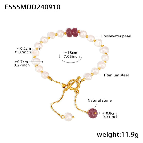 Wholesale Women's Light Luxury Geometric Titanium Steel Freshwater Pearl Natural Stone Bracelet With Electroplating And Tassel Ot Buckle Design