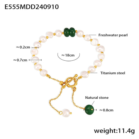 Wholesale Women's Light Luxury Geometric Titanium Steel Freshwater Pearl Natural Stone Bracelet With Electroplating And Tassel Ot Buckle Design
