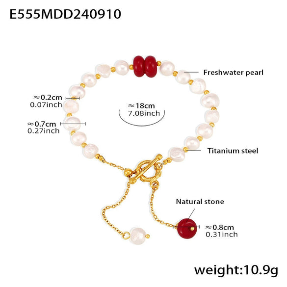 Wholesale Women's Light Luxury Geometric Titanium Steel Freshwater Pearl Natural Stone Bracelet With Electroplating And Tassel Ot Buckle Design