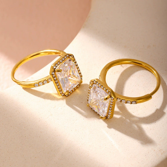 Wholesale Women's Light Luxury Geometric 316L Stainless Steel Opening Adjustable Ring With Electroplating