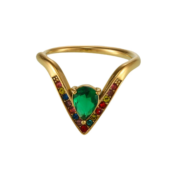Wholesale Women's Light Luxury Geometric 316L Stainless Steel Vshaped Ring With 5A Zircon Electroplated
