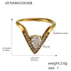 Wholesale Women's Light Luxury Geometric 316L Stainless Steel Vshaped Ring With 5A Zircon Electroplated