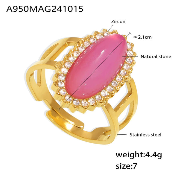 Wholesale Women's Light Luxury Geometric 316L Stainless Steel Zircon Inlaid Open Ring Jewelry Plated 18K Gold