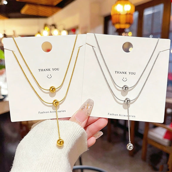 Wholesale Women's Light Luxury Geometric Titanium Steel Zirconia Snake Bone Chain Necklace With Small Round Beads