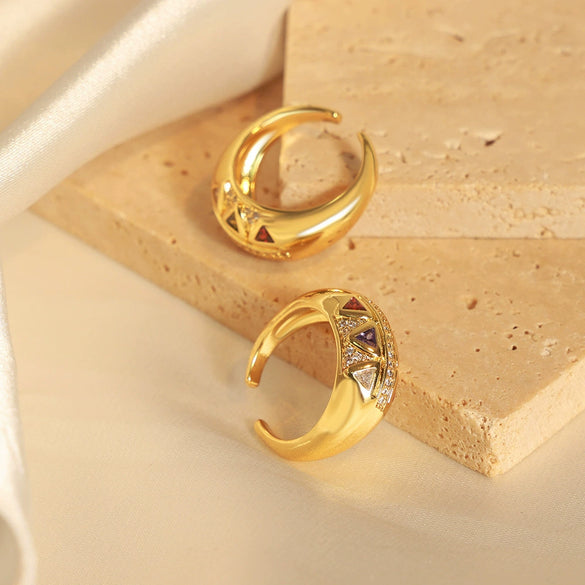 Wholesale Women's Light Luxury Geometric Triangle Inlaid Zircon Opening Ring Made Of Titanium Steel With Electroplating