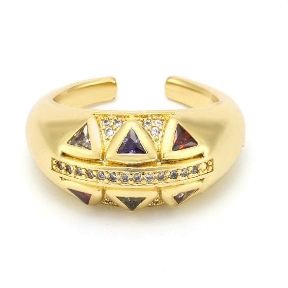 Wholesale Women's Light Luxury Geometric Triangle Inlaid Zircon Opening Ring Made Of Titanium Steel With Electroplating