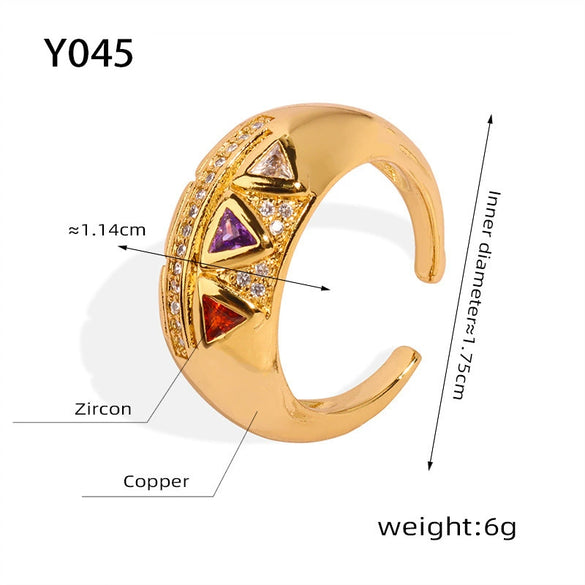 Wholesale Women's Light Luxury Geometric Triangle Inlaid Zircon Opening Ring Made Of Titanium Steel With Electroplating