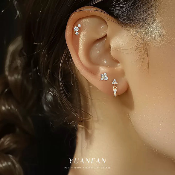 Wholesale Women's Light Luxury Geometric Triangle Zirconium Earrings 925 Sterling Silver