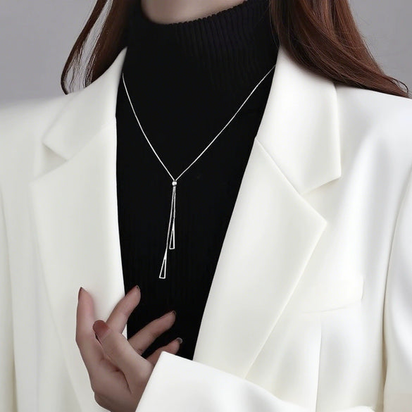 Wholesale Women's Light Luxury Geometric Triangular Tassel Electroplated Titanium Steel Box Chain Necklace