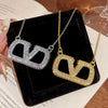 Wholesale Women's Light Luxury Geometric Vshaped Pendant Necklace With Letter And Number Patterns Titanium Steel Oshaped Chain Inlaid With Zircon