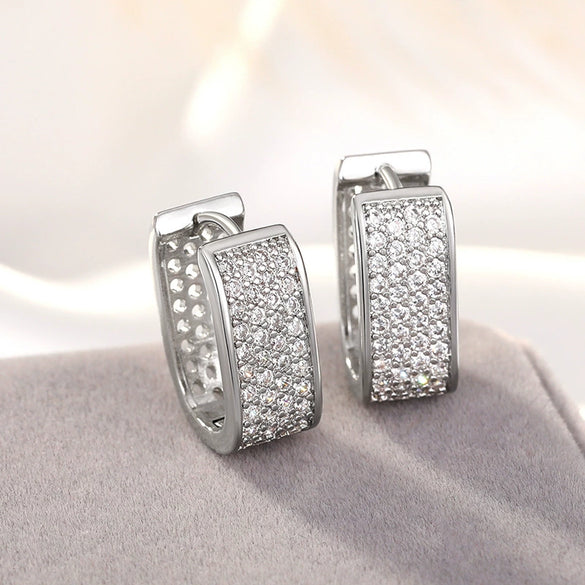 Wholesale Women's Light Luxury Geometric Zircon Inlaid Hollow Ear Button Earrings