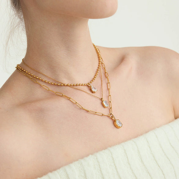Wholesale Women's Light Luxury Geometric Zircon Stainless Steel Electroplated Necklace