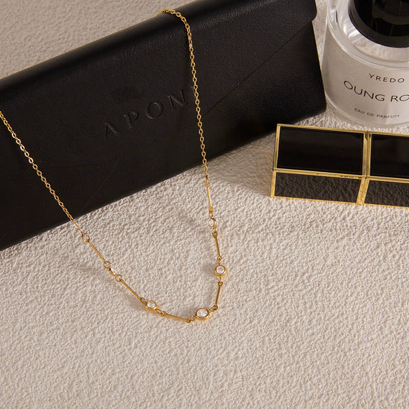 Wholesale Women's Light Luxury Geometric Zircon Stainless Steel Electroplated Necklace
