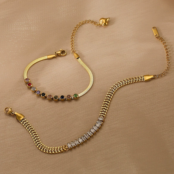Wholesale Women's Light Luxury Geometric Zircon Titanium Steel Bracelet