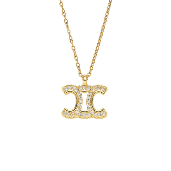 Wholesale Women's Light Luxury Gold Plated Arc De Triomphe Pendant Necklace With Copper Inlaid Zircon And Titanium Steel O Word Chain