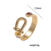 Wholesale Women's Light Luxury Gold Plated Copper Geometric Oildrip Horseshoe Microinlaid Zircon Open Vintage Adjustable Ring